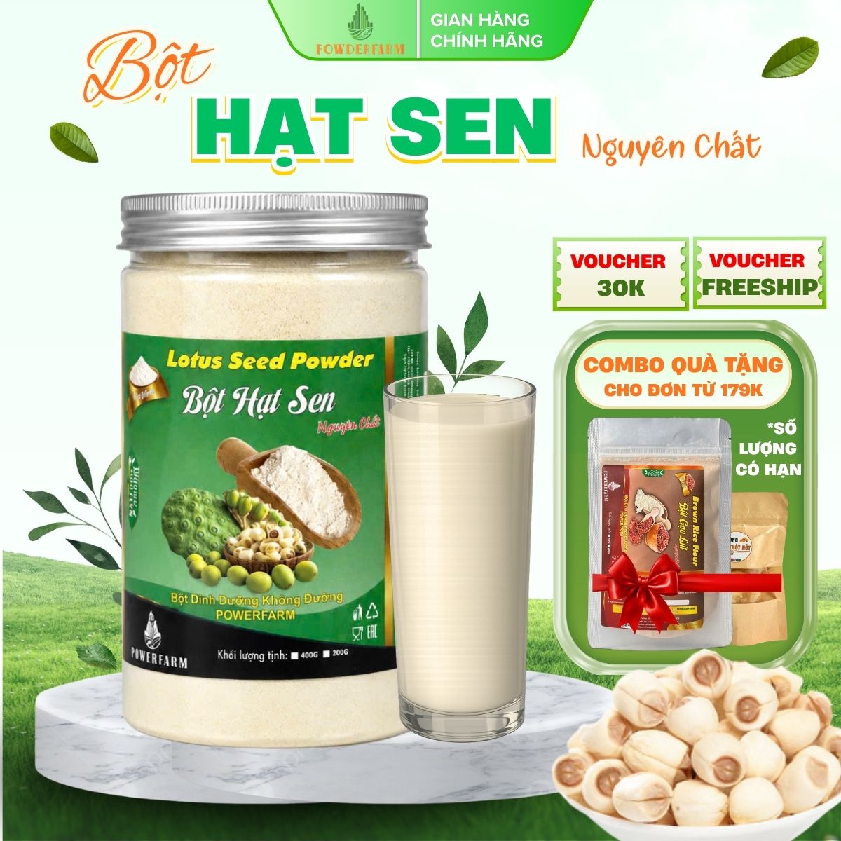 Bột Hạt Sen Nguyên Chất Powderfarm - Bột ngũ cốc dinh dưỡng