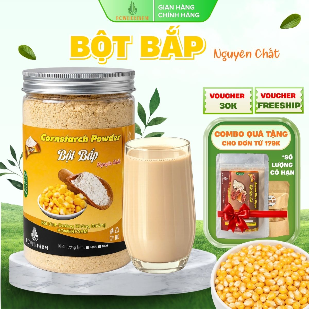Bột Bắp Nguyên Chất Powderfarm - Bột ngũ cốc dinh dưỡng