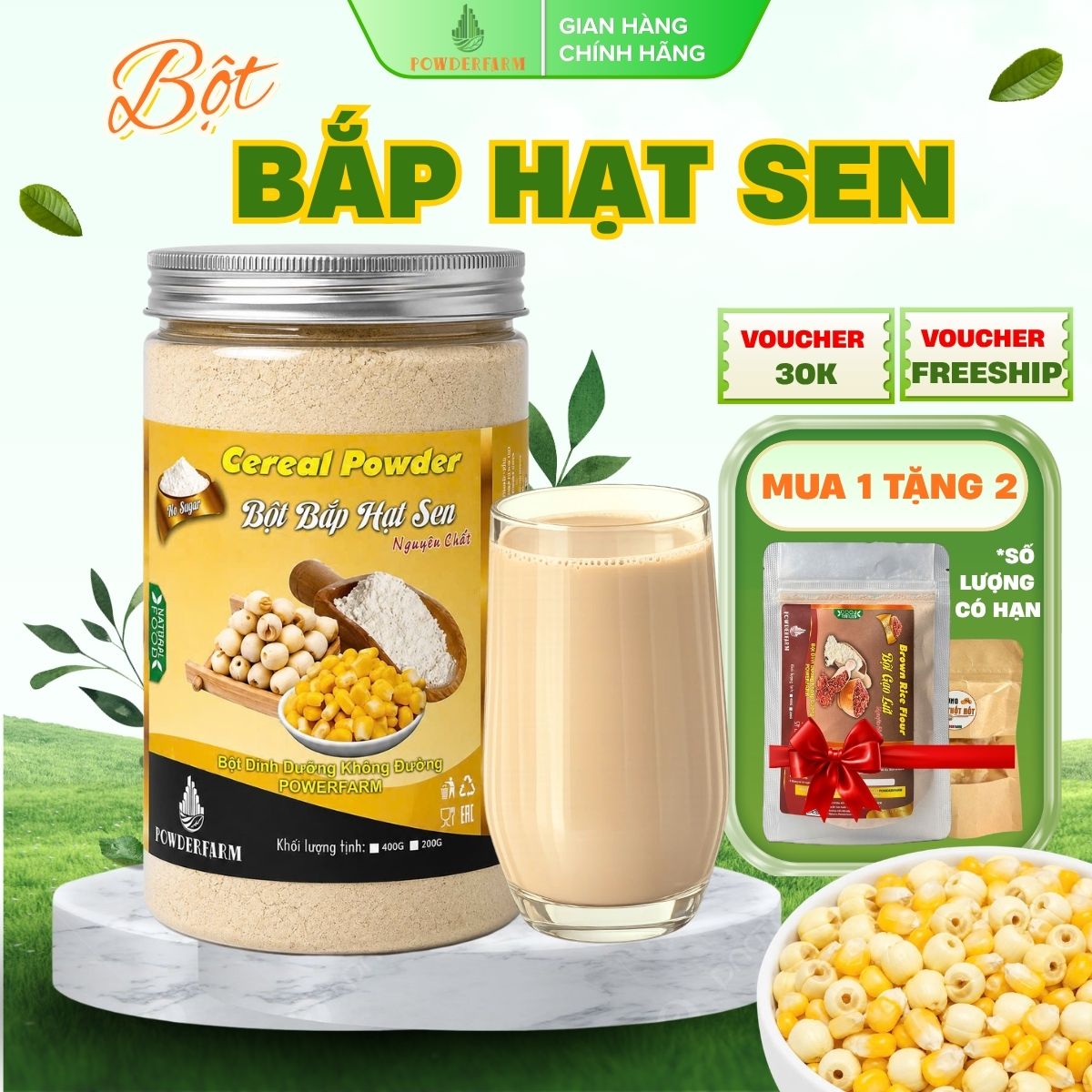 Bột Bắp Hạt Sen Nguyên Chất Powderfarm - Bột ngũ cốc dinh dưỡng
