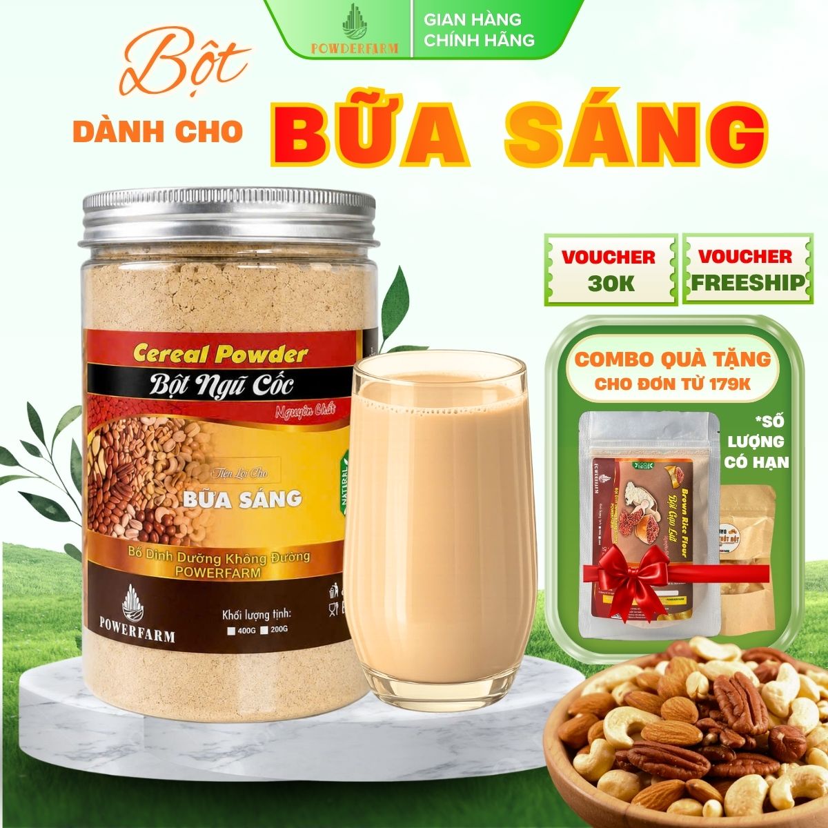 bột ngũ cốc tiện lợi cho bữa sáng powderfarm 10 loại hạt
