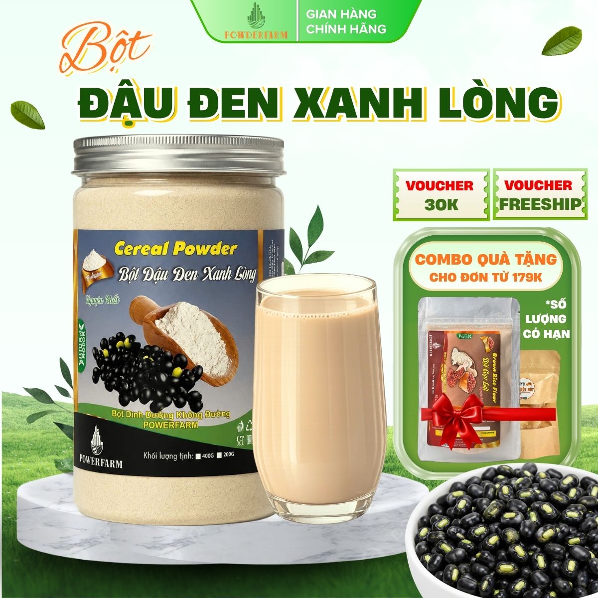 Bột đậu đen xanh lòng nguyên chất Powderfarm