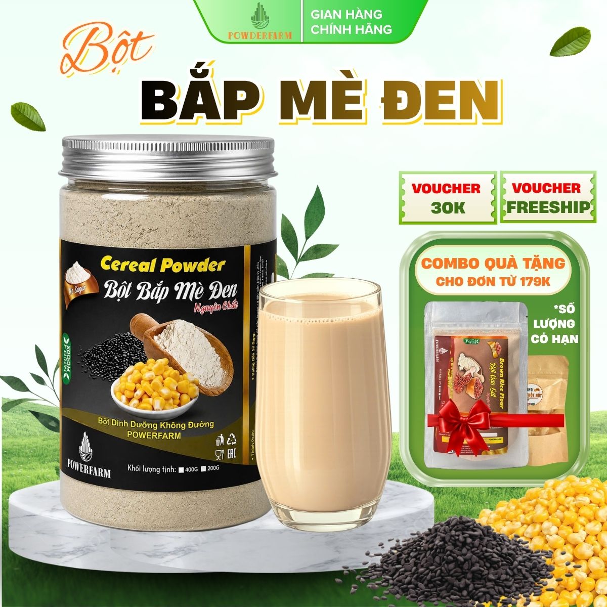 Bột bắp mè đen nguyên chất  Powderfarm