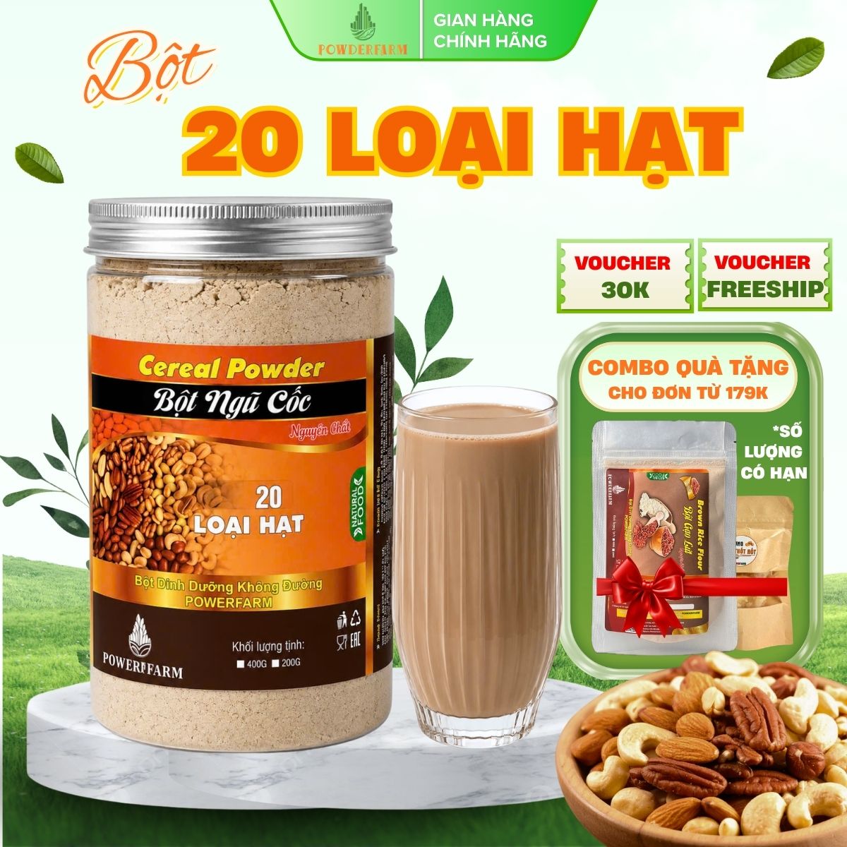 Bột ngũ cốc dinh dưỡng mix 20 loại hạt Powderfarm