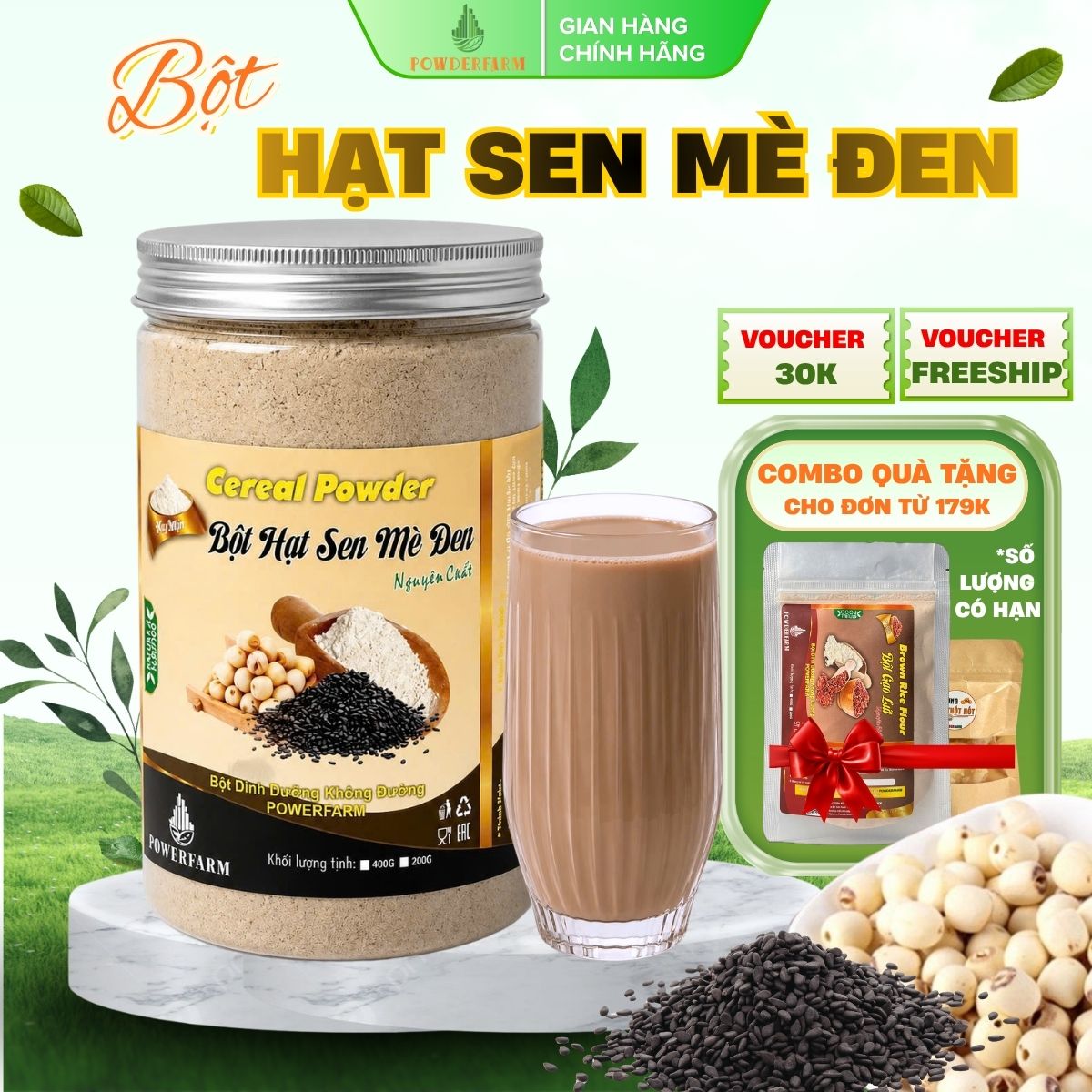 Bột hạt sen mè đen Powderfarm